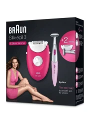Braun 2-Piece Silk Epil Epilator And Bikini Trimmer Set Raspberry Pink/White 22x20x9centimeter
