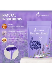 Hard Wax Beads Lavender Stripless Hard Wax Beans Wax beads for Hair Removal Natural Gentle Wax for Brazilian Bikini Waxing Beads for Beginners Coarse Body Hair Specific