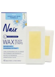 NairSensitive Hair Remover Wax Ready Strips Face and Bikini Hair Removal Wax Strips 40 Count