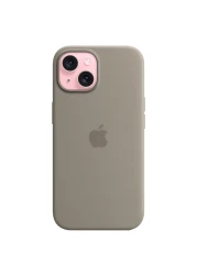 أبل غطاء حماية من السيليكون لهاتف آيفون 15 مع تقنية شحن ماغ سايف - طيني