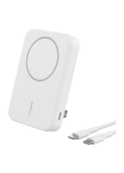 Belkin BoostCharge Pro MagSafe Wireless Power Bank With Qi2 White 8000mAh 15W With USB-C To USB-C Charging Cable White 1m