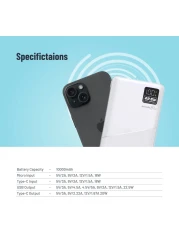 Porodo Blue 20000mAh Quick Charge Powerbank USB-A and USB-C Output, 0-60% in 35 Minutes, Dual USB Output, PD 20W, QC3.0 22.5W, White for Fast, Efficient Charging