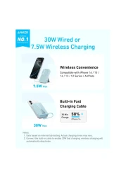 أنكر بنك طاقة مغناطيسي مع كابل USB-C مدمج، 10000 مللي أمبير في الساعة - أزرق