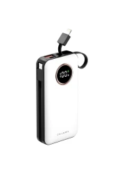 سيليريس فيوجن ميني بطارية شحن صغيرة مع كابل شحن مدمج وشاشة LCD 10000 مللي أمبير في الساعة - أبيض