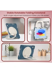Moxedo Shockproof Rugged Protective Colorful Case with 360 Rotating Kickstand, Shoulder Strap, Pen Holder for Kids Compatible for iPad 10th Generation 10.9 2022 (Cornflower Blue)