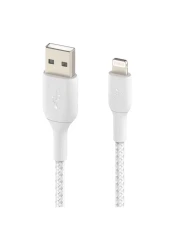 بلكين كابل مضفر ناقل USB نوع A إلى لاستنينغ لمزامنة البيانات والشحن - أبيض