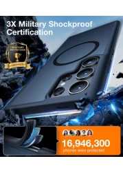 Torras Guardian Magnetic Designed for Samsung Galaxy S24 Ultra Case 6.8", Compatible with MagSafe, Military Grade Drop Tested Translucent Hard Back Soft Edge Slim Protective Case, Black