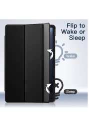 Case For Samsung Galaxy Tab S9 FE 10.9-Inch, Slim Translucent Back Tri-Fold Stand Protective Tablet Cover, Support S Pen Charging, Auto Wake/Sleep (Black)