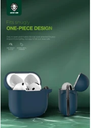 Green Lion Berlin Series Silicone Case for AirPods 4, Metal Carabiner, 360&deg; Full Protection, Shock Absorbent, Skin-Friendly Silicone, Washable, Durable &amp; Stylish - Blue