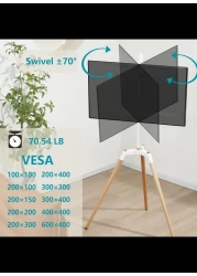 Radiotronics Tripod TV Stand, Tripod Easel TV Stand for 32-65 inch LED LCD Flat Curved Screen, Height-Adjustable Studio TV Display Stand with 140° Swivel for Living Room, Bedroom, or Corner TV Stand