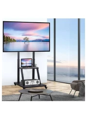 TV Stand with Wheels: Mobile TV Trolley with Mount For 32-80 Inch LED LCD Oled Flat Curved Screen Floor TV Cart Portable Rolling TV Monitor Shelf with Heavy Duty Base Max VESA 600x400MM