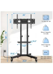 Rolling TV Stand, Mobile TV Stand with Upgraded Wheels For 32-70 Inch LCD LED OLED Flat Screen TVs up to 50 kg, Height Adjustable TV Stand With Laptop Shelf