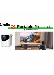 Umiio Q1 Portable Video Projector 2.4/5G WiFi Bluetooth Quadrangle Trapezoid 0.8-5M Projection Distance 1920 * 1080 Resolution Android Projector For Move Music TV Game Casting with Tripod - Black
