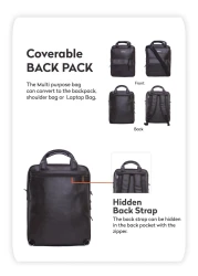 PARA JOHN Vertical Slipcase Secure Business Professional Multi-Purpose Travel Laptop Bag with Hideaway Handles, Cross Shoulder Strap, Protective Padding / Office Bag / Macbook Bag / Backpack