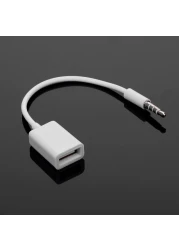 عام-3.5mm سيارة ذكر AUX الصوت جاك إلى USB 2.0 أنثى محول محول الحبل OTG كابل (الابيض)