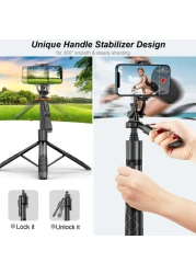Mini Flexible Phone Tripod Stand with 60" Selfie Stick Tripod Stabilizer - Portable Phone and Camera Stand for iPhone &amp; Android, Vlogging, Video Recording
