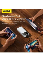 Baseus 30000.0 mAh Portable Charger Power Bank 30000mAh, 22.5W QC 3.0 PD 20W USB 3-Port 3A Fast Charging Charger C Battery Pack, Smart LED Display Phone for iPhone Series, Samsung, Android etc, White