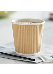 YESOCEA [50 Set] 4 oz. Kraft Disposable Coffee Cups With Lids - Triple Wall Ripple Brown Hot Paper Cups for Tea, Drinks To-Go