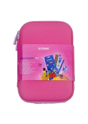 ماكسي مجموعة أدوات مكتبية بحافظة أقلام مزدوجة السحاب باللون الوردي