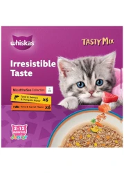 Whiskas Tasty Mix of the Sea Collection in Jelly Food for Junior Cat, 2 to 12 months, 70g Pack of 12