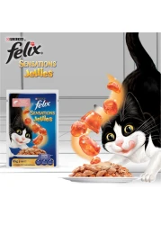 Purina Felix Sensations Jellies with Salmon and Tomato Flavours Cat Food, 85g Pack of 12