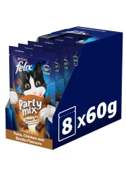 Purina Felix Party Mix Classic Mix Dry Cat Treats, 60g Pack of 8