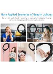 Generic-Portable 20cm / 8 Inch Diammable 3200K-5500K Bi-Color Ring Video Light 3pcs Lighting Modes with Tabletop Tripod Selfie Stick for Live Streaming Making-up Vlogging Portrait Photography