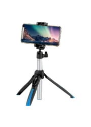 بنرو مي فوتو BK15 حامل ثلاثي القوائم صغير وعصا سيلفي مع جهاز تحكم عن بُعد - أسود وأزرق-