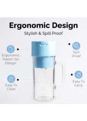 FITTO Portable Blender, Mini Juicer for Smoothies & Shakes, Leakproof Design, Rechargeable with 10-Blade System, 340ml Portable Smoothie Blender, Perfect for Travel, Gym, Home Use