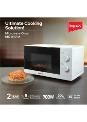 Impex 20L Microwave Oven - 700W Power, 5 Power Levels, 1100W Consumption, 2-Year Warranty, 50Hz/60Hz Frequency, Efficient Cooking Appliance with 20 Liters Capacity - MO 8101A