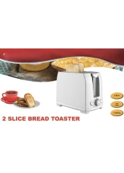 2-Slice Toaster White Stainless Steel &ndash; Compact Bread Toaster with Adjustable Browning Control, Wide Slots, Defrost, Reheat &amp; Cancel Functions