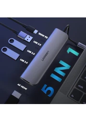 يوجرين 5 في 1 نوع سي إلى اتش دي ام أي +يو اس بي 3.0*3 +محول الطاقة بي دي