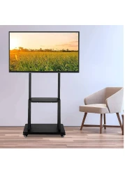 TV Stand with Wheels: Mobile TV Trolley with Mount For 32-80 Inch LED LCD Oled Flat Curved Screen Floor TV Cart Portable Rolling TV Monitor Shelf with Heavy Duty Base
