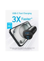 أنكر شاحن خاص بالسيارة مع 2 منفذ - أسود 30 واط