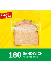 Glad Sandwich Fold-Top Bags, 180 Bags, 13.5x16cm