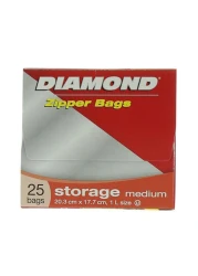 دايموند أكياس التخزين بسحاب بحجم متوسط 25 كيس - شفاف