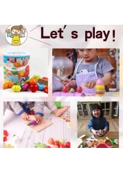 Doreen Wooden Kitchen Toys Cutting Fruits Vegetables Colorful Pretend Play Baby Puzzle Toys Children Early Educational Magic Stickers