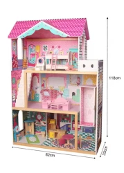 Wooden Dollhouse for Kids &ndash; Dream House Toy for Little Girls, Pretend Play Dollhouse with Furniture, Educational Toy for Children 3+ Years Old, Safe and Durable
