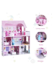 Kids Wooden Dollhouse 3 Story Pretend Play Dreamhouse with Furniture &amp; Accessories, Large DIY Doll House for Girls, Toddlers &amp; Children, Creative Role-Playing Toy