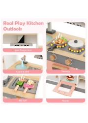 مجموعة ألعاب مطبخ خشبية للأطفال 3 في 1 - مطبخ لعبة تظاهري طبيعي مع ثلاجة ومشواة وغطاء مدخنة ورف أوعية للأطفال الصغار مجموعة ألعاب الشيف الصغير