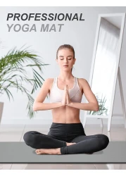 MahMir Yoga Mat Anti-Slip Exercise Mat with Carrying Bag Fitness Mat for Pilates 183CM*61CM*6MM Thickness for Woman Man Beginners Dark Grey + Black