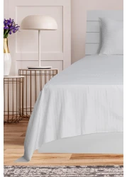 Hotel Linen Klub Single Bed Sheet 2pcs Set , 100% Cotton 250Tc Sateen 1cm Stripe , Size: 160x220cm + 1pc Pillowcase 50x75cm ,White