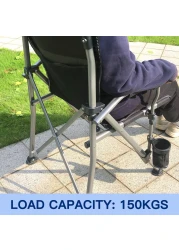 Foldable Camping Chair with Ergonomic High Back, Cup Holder, Adjustable Feet, and Storage Bag &ndash; Heavy-Duty Portable Outdoor Chair for Camping, Beach, Fishing, and Picnics - Blue/Black