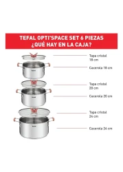 تيفال أوبتي سبيس مجموعة أواني طهي من الستانلس ستيل 6 قطع