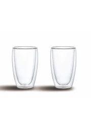 Double Wall Glass Coffee Cup Set Clear 450ml 2 PCS