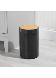Black Waste Bin With Bamboo Lid
