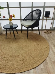 سجادة الجوت المضفرة سجادة سوداء وطبيعية 90 سم سجادة مستديرة الشكل