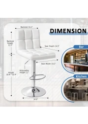 Jeffcoco Furniture PU Leather Bar Stool High Chair Adjustable Bar Chair with Metal Base for Kitchen,Bar Counter (White)