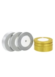 Generic-Glitter Ribbon 25 Yards/Roll 6mm/12mm/25mm Width Gold Silver Luster Silk Satin Ribbon Wedding Party Decoration DIY Webbing Invitation Card Gift Wrapping Christmas Ribbons