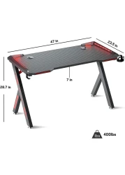 MAF K-151-120cm Gaming Table &ndash; Carbon Fiber Surface, RGB LED Lights, and Sturdy Steel Frame &ndash; Perfect for Gaming